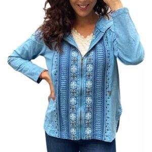 NWT Style & Co. Patchwork Embroidered Hoodie Women's Sweatshirt Sz S Petite
